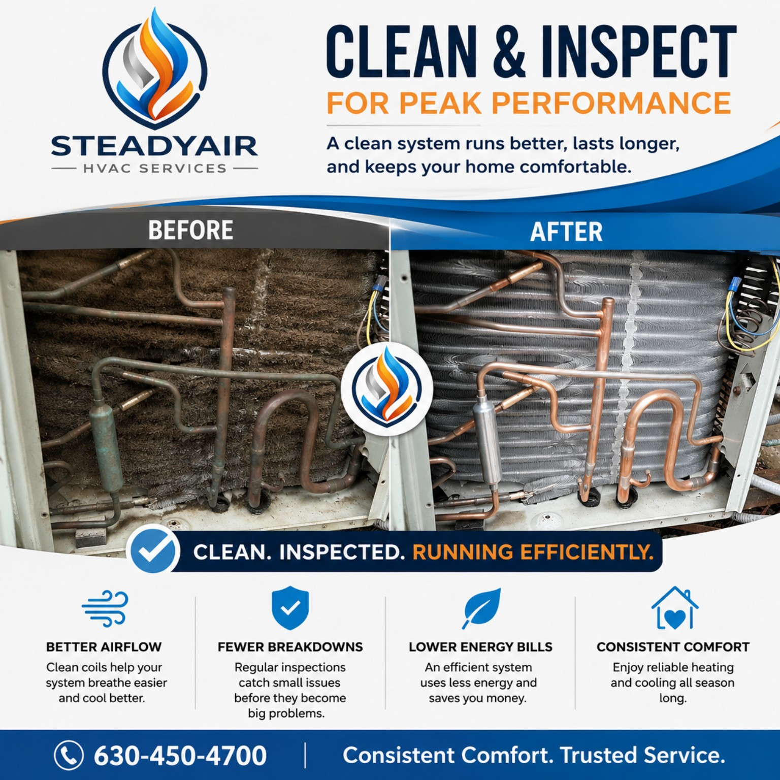 SteadyAir HVAC clean and inspect before and after coil cleaning